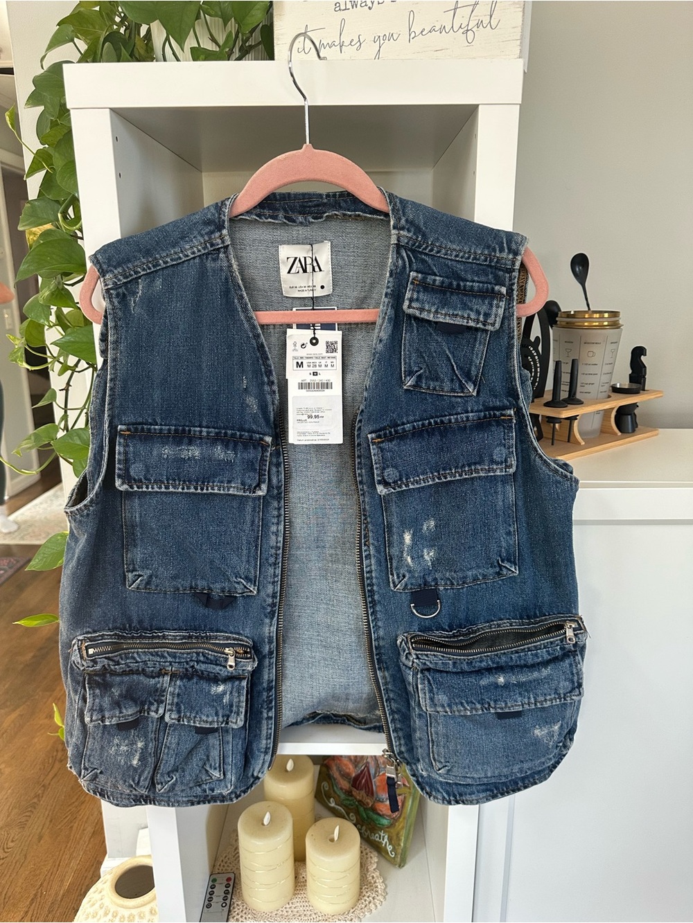ZARA women’s Dark Blue Denim Utility Vest